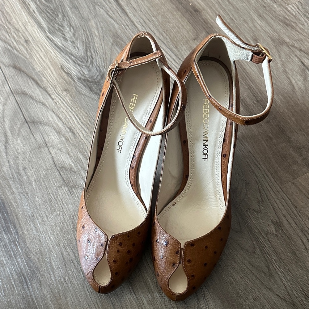 Rebecca Minkoff Tan Peep-Toe Heels